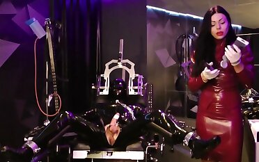 Lady Ashley punishes gimps dick and balls in BDSM dungeon
