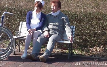 Outdoor dicking in the park with a horny Japanese nurse - HD